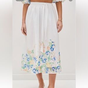 En Saison White Floral Midi Skirt
